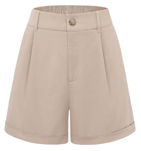 Belle Poque Ladies Wide Leg Shorts Khaki High Waisted Shorts with Pockets Summer Outfit(Lighe Khaki, M) - Image 1