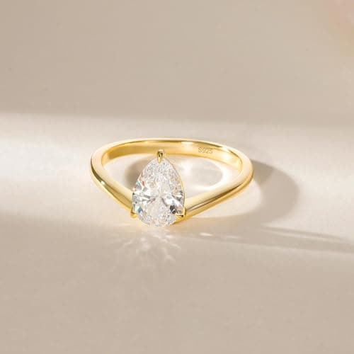 EAMTI 2CT 925 Sterling Silver Engagement Rings for Women Pear CZ Bands Solitaire Cubic Zirconia Curved Wedding Promise Gold Rings for Her Size 9 - Thumbnail 2