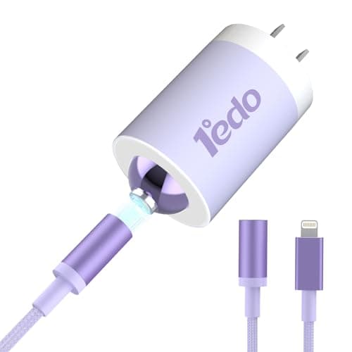 Magnetic for iPhone Charger,1°edo 20W Fast Charger Block with 6FT Cable Innovative Magnetic to Lightning Cable for iPhone 14/13/12/11/Xs Max/XR/X (Purple)