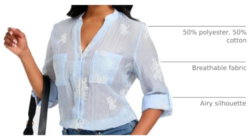 Ystguic Women's Sky Baby Blue Button Down See Through Embroideried Shirts - Thumbnail 4