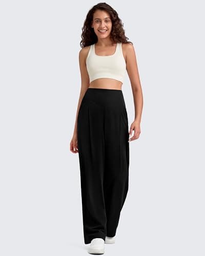 G4Free Wide Leg Pants for Women High Waisted Soft Lightweight Casual Yoga Pants with Pockets Pleated Loose Lounge Comfy Work Dressy Trousers(Black,S,30") - Thumbnail 5