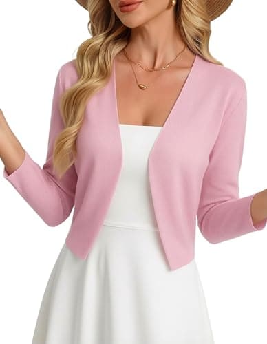 GRACE KARIN Pink Cardigan for Women Lightweight Cropped Shrugs Summer 3/4 Sleeve Open Front Dressy Casual Cardigan Sweater - Image 1