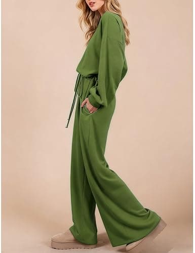 GAMISS St patricks Day Outfit Spring Jumpsuit for Women 2026 Long Sleeve Airport Travel Outfit Casual Dressy Rompers Green M - Thumbnail 4