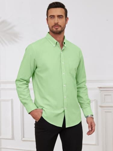 GIANZEN Grade 3.5 Wrinkle-Resistant Men's Mint Green Lightweight Oxford Dress Shirts Long Sleeve Business Casual Pocket Shirt Mint Green Size S - Thumbnail 2