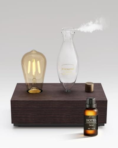 Glass Essential Oil Diffuser with Natural Wood Base, Waterless Aromatherapy Diffusers with Bulb, 3 Color Light Aroma Nebulizer for Home Office Bedroom Yoga | ​A Gift of Fragrance
