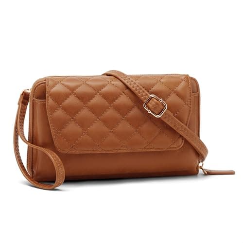 Kiss Sea Small Crossbody Bag for Women, Vegan Leather Wristlet Wallet Clutch Purse with Card Slots & Zip-Around, Cell Phone Brown Shoulder Bag - Image 1