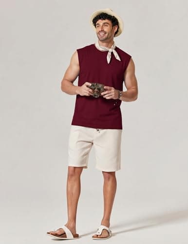 COOFANDY Men's Cotton Sleeveless Shirts Gym Muscle Tank Tops Cut Off Loose Fit Tees Dark Red Small - Thumbnail 5
