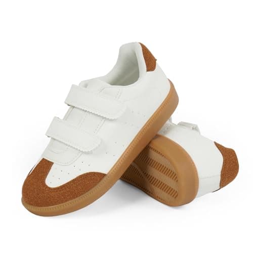 QIY Sneakers for Boys Toddler Kids White Brown Boys Sneakers Soft Tennis Walking Sports Kids Shoes with Dual Hook and Loops - Thumbnail 6
