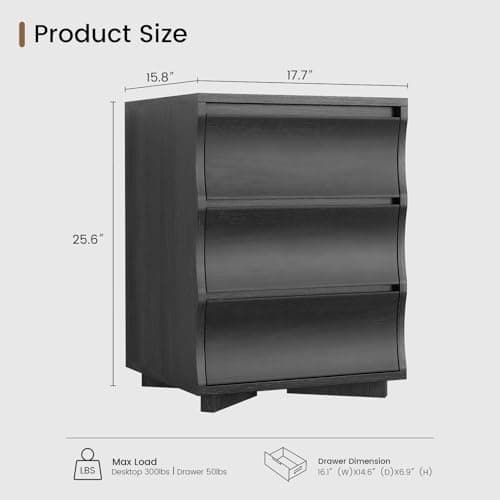 SUCSSRICH Black Nightstand Set of 2, Night Stand with 3 Drawers, Modern Nightstand with Large Storage, Silent Slides, Wooden End Side Table, Bedside Table with 3 Drawers for Bedroom - Thumbnail 2