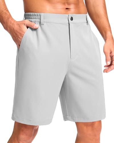 Pudolla Men's Casual Shorts 9" Lightweight Golf Shorts with 3 Pockets Stretch Quick Dry Comfy Work Shorts（Dusty_White 9_S - Image 1