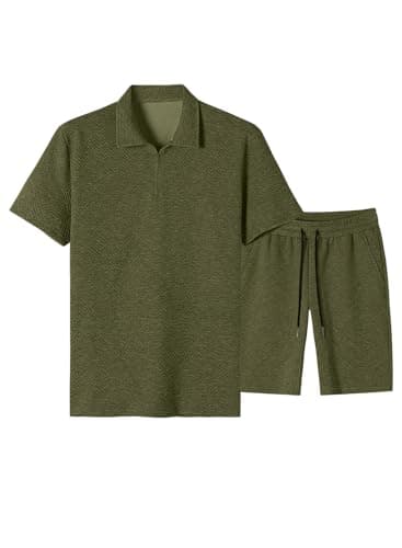 JMIERR Vacation Outfits for Men Old Money Polo and Drawstring Short Sets Mens Cruise Outfits Men's Clothing, X-Large, A Green - Image 1