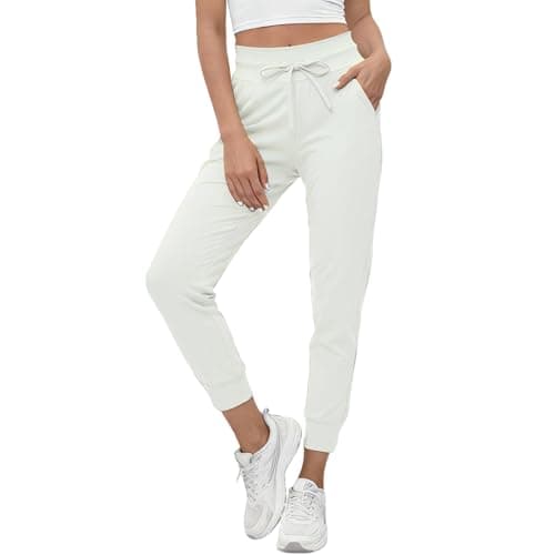 Haul Official Women's High Waisted Joggers with Pockets Soft Stretchy Quick Dry Sweatpants for Workout Travel Casual Lounge White - Image 1