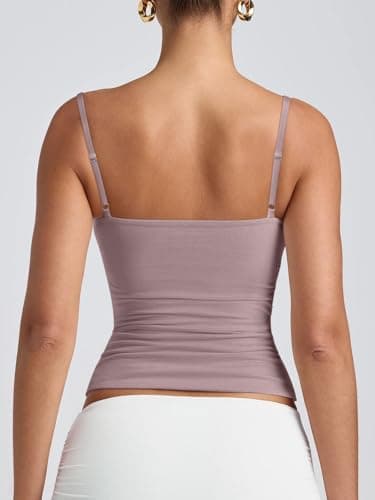 PINKMSTYLE Double Lined Scoop Neck Camisole Tops for Women Adjustable Spaghetti Strap Tank Yoga Tops Gray Pink Small - Thumbnail 6