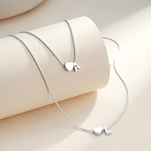 Eaciy Silver Initial Necklaces for Women, 18K White Gold Plated Heart Initial Necklace Dainty Letter L Silver Necklace for Women Trendy Birthday Gifts Jewelry - Thumbnail 6