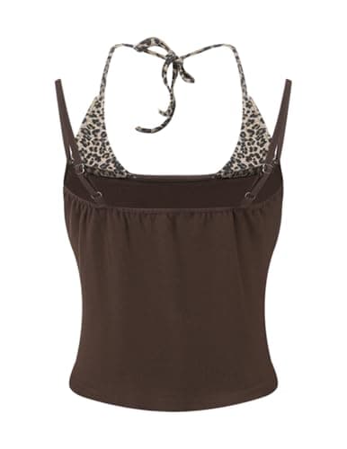 Aelfric Eden Women Sexy Leopard Halter Backless Tank Top Y2k Trendy Studded Camisole Crop Tops - Thumbnail 2