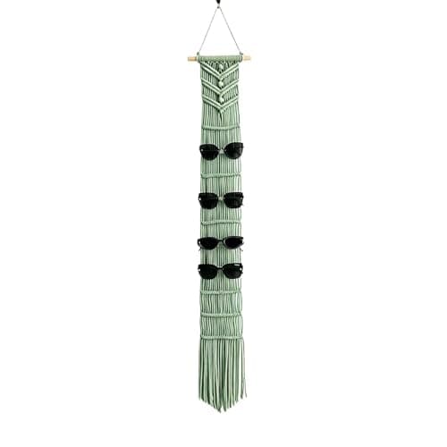 W Wellshine Macrame Sunglasses Holder Boho Wall Hanging Minimalist Eyewear Organizer Wall Sunglasses Rack (Olive Green) - Image 1