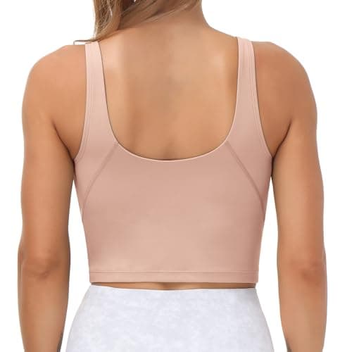 Women’s Longline Sports Bra Wirefree Padded Medium Support Yoga Bras Gym Running Workout Tank Tops(Soft Pink, Large) - Thumbnail 4