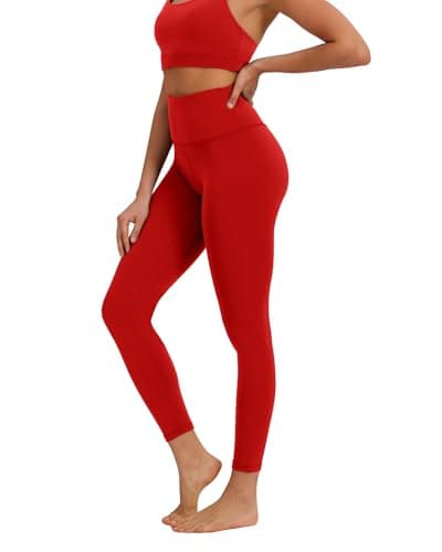 MXYMXY Buttery Soft High Waist Yoga Pants for Women - 25" Tummy Control Workout Leggings Inner Pocket, Squat Proof Gym Running Athletic Fiery Red
