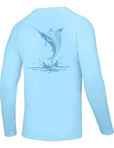 Twekfish Men's UPF 50+ Fishing Shirt, Long Sleeve UV Protection Sun Shirts, Lightweight Quick Dry Graphic Tee for Running, Marlin Light Blue - Image 1