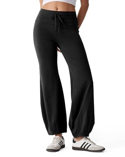 MOOSLOVER Women Quick Step Bubble Pants Drawstring High Waist Flare Leggings Casual Lounge Yoga Active Pant(S,Black) - Image 1