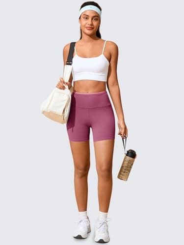 Aoysky Womens Workout Biker Shorts 5" Color Block High Waisted Yoga Athletic Shorts Pink - Thumbnail 6