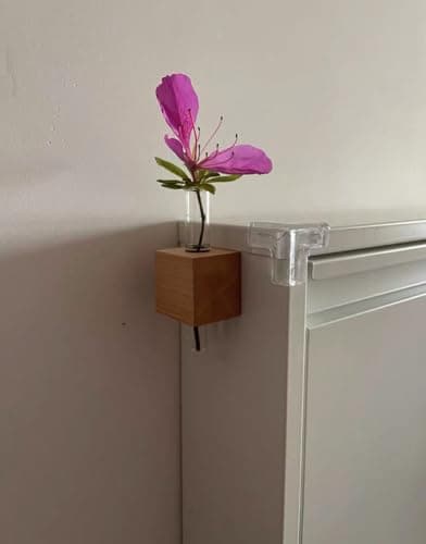 Mini Vase Magnets for Fridge,2PCS 3D Magnetic Wooden Wall Vase Holders with Test Tube, Magnetic Attachment Hard no Falling, Modern Home，for Kitchen, Refrigerator, Bedroom, Storage, Office Decorations - Thumbnail 4