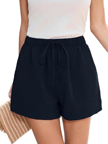 Heymoments Women's Wide Leg Shorts Lightweight Dark Blue X-Large High Waisted Flowy Dressy Loose Fit Summer Ladies Cute Beach Trousers with Pockets - Image 1