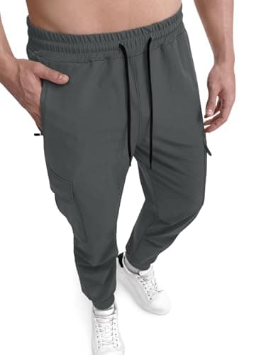 Crastimo Slim Fit Cargo Pants for Men Elastic Cuffs Stretch 5 Pockets Trouser Slim Fit Lightweight Athleisure Sweatpants Cimbing Running Gray M - Image 1