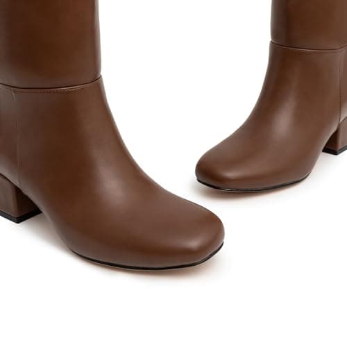 Athlefit Knee High Boots Women Chunky Block Heel Tall Boots Square Toe Fashion Slip On Tan Booties Size 6.5 - Thumbnail 5