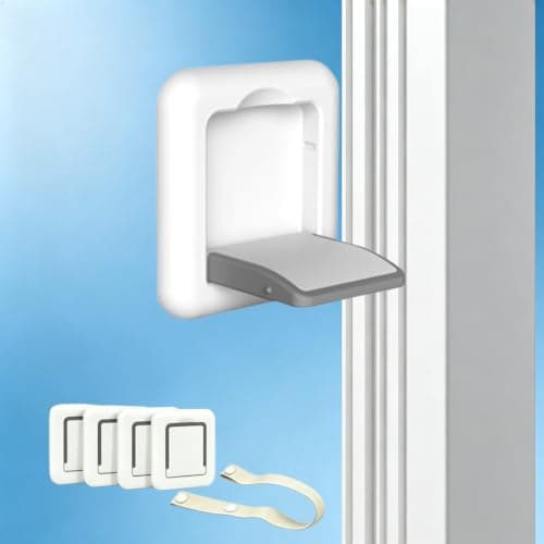 Sliding Glass Door Child Lock 4 Pack | 3M Adhesive No Drill 10s Install Upgraded Solid ABS, Baby Proof Lock for Patio Door, Closet, Horizontal & Vertical Sliding Window | Keep Toddlers Pets Safe - Image 1