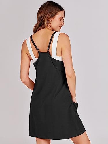 Prinbara Women Athletic Tennis Dress Summer Workout Sports Mini Romper Dress Built in Shapewear Shorts Sundress 2026 Outfits Black X-Small - Thumbnail 5