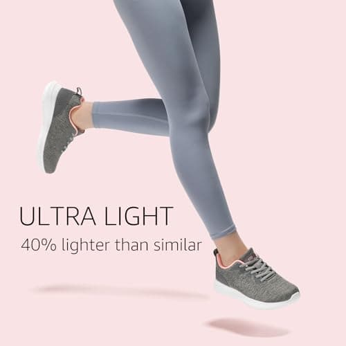 STQ Walking Shoes Womens Tennis Shoes Lace Up Sneakers with Arch Support for Gym Workout Jogging Medium Grey Pink US 8.5 - Thumbnail 4