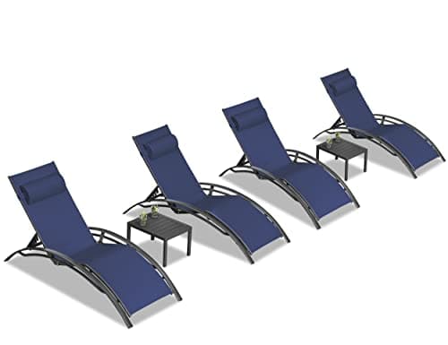 PURPLE LEAF Patio Chaise Lounge Chair Set with 2 Side Table Outdoor Pool Adjustable Recliner Chairs for Outside Beach Poolside Sunbathing Tanning Lounger - Thumbnail 3
