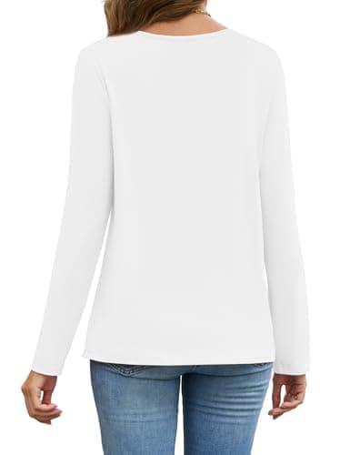 JUSTFASHIONNOW Shirts for Women Long Sleeve Lace Tops V Neck Solid Tshirt Plus Size Blouses Business Casual Fashion Tops Trendy Winter Clothes (White,X-Large) - Thumbnail 6