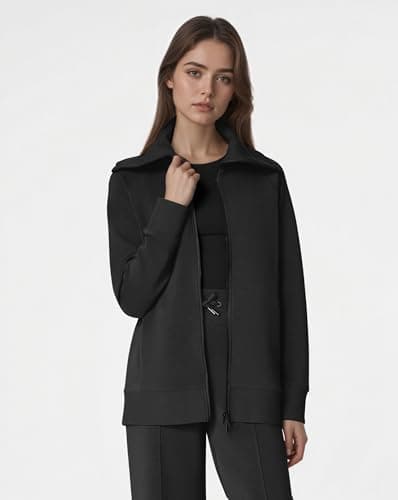 COCOMARTS Womens Crewneck Sweatshirts Zip Up Hoodies Casual Jacket with Pockets 2025 Fall Winter Fahsion Outfits Clothes Black Small - Thumbnail 3