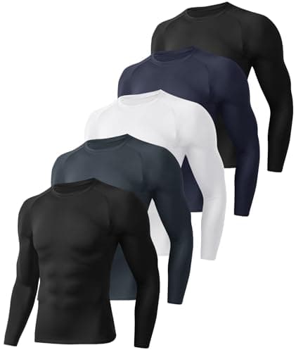 5 Pack Long Sleeve Compression Shirts for Men - Black Quick Dry Workout Base Layer Undershirt Top for Athletic Gym Running - Image 1