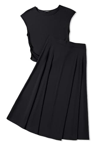 Dokotoo Summer Dresses for Women 2026 Sexy Short Sleeve Crew Neck Knit Crop Top and Elastic Waist Midi Skirt Sets Cute Black Summer Dresses Two Piece Sets for Women Going Out Small - Thumbnail 3