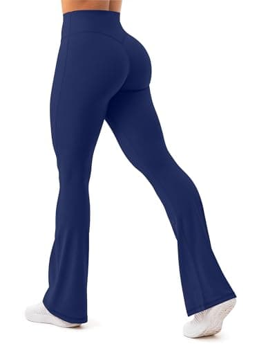 Unthewe High Waisted Flare Leggings for Women Tummy Control Butt Lifting Workout Yoga Wide Leg Pants(U926-True Navy-L) - Image 1