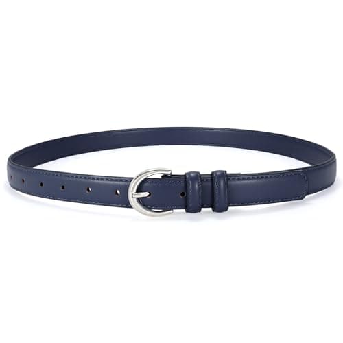 SANSTHS Women Leather Belt for Jeans Pants Fashion Ladies Skinny Belt for Dresses Thin Belt with Single Prong Buckle,navy blue,XS - Image 1