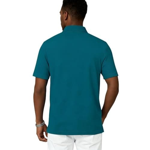 REXUHOWU Men's Polo Shirt Short Sleeve Moisture Wicking Sports Casual T-Shirt Golf Polo Shirt Business Collar Shirt for Men Darktealblue XXL - Thumbnail 5