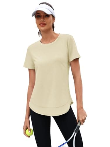 3rd hill Womens Workout Tops Short Sleeve Crewneck Sports Yoga Running Shirts Quick Dry Outfits Apricot 3XL - Thumbnail 5