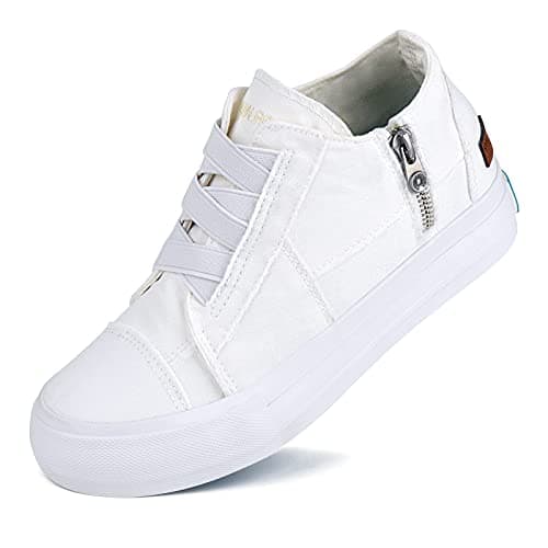 JENN ARDOR Wedge Sneakers for Women Fashion Canvas Shoes Casual Platform Hidden Heel Womens Slip On Sneaker Non Slip Side Zipper White - Image 1