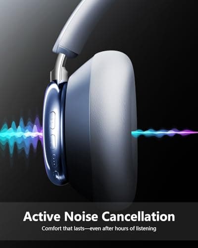 Wentronic Y03 Bluetooth Headphones Wireless Active Noise Cancelling Over Ear Headphones 48 Hours Playtime High Sound Quality 6 EQ Music Mode Headphones with Soft Ear Cushion - Blue - Thumbnail 4