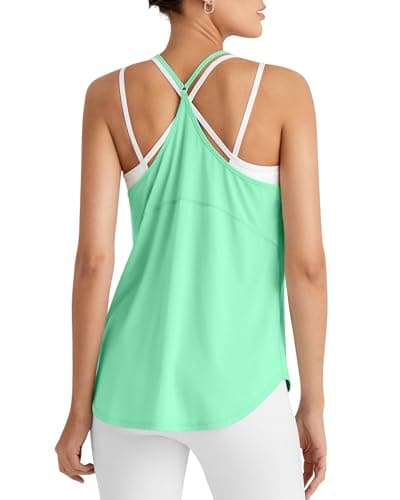 G4Free Workout Tank Tops for Women Running Athletic Yoga Top Stretchy Racerback Gym Tanks Loose Fit Training Pilates (Mint,XXXL) - Image 1