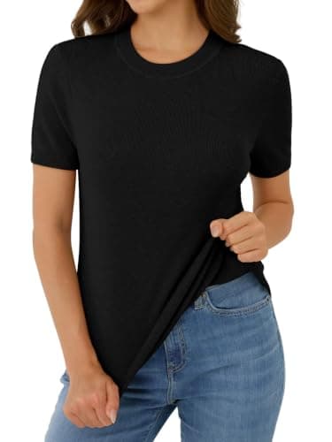 GKBK Women's Short Sleeve Sweaters Lightweight Wool Blend Knit Pullover Summer Tops Soft Basic Tee Shirts Business Casual Outfits for Women 2026 Fashion Trendy Black M - Thumbnail 5
