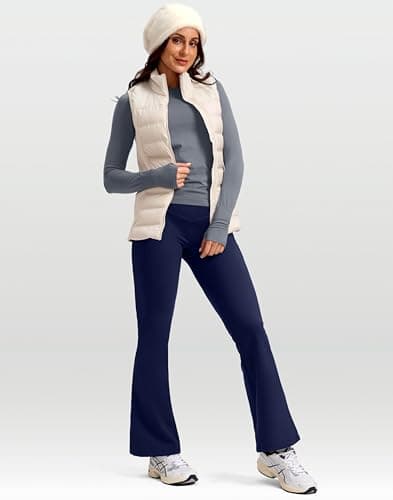 SANTINY Women's Fleece Lined Pants Crossover Yoga Pants High Waisted Bootcut Lounge Water Resistant Thermal Warm Flare Leggings for Women with Pockets 28 Inch(Navy_XXL) - Thumbnail 3
