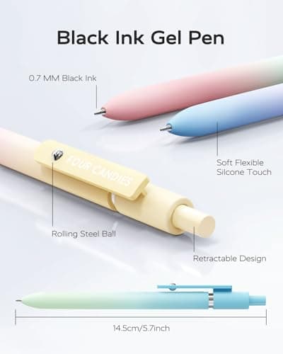 Four Candies Gel Pens, 5 Pcs 0.7mm Quick Dry Black Ink Pen Fine Point Smooth Writing Unique Pen, Office Home School Supplies Essentials Fun Pretty Cute Pens Gifts for Girl Women(Gradient) - Thumbnail 3