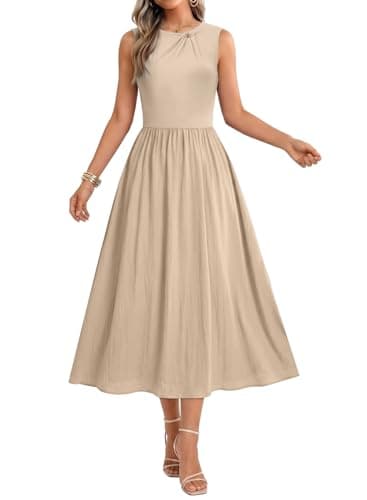 Dokotoo Women's Sleeveless Twist Knot Stretch Casual Dress Beach Wedding Guest Holiday Party Formal Dresses for Women 2026 Business Casual Maxi Dress Sundress with Pocket Parchment - Image 1