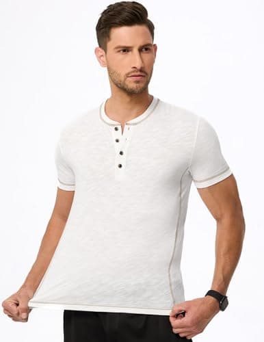 Dokotoo Men Men's Mens Henley Shirts Short Sleeve T Shirt Fashion Casual Basic Plain Cotton Tee Shirts White Small - Thumbnail 6