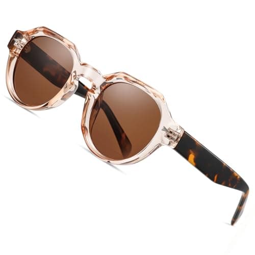 ROCKNIGHT HD Polarized Sunglasses for Women Retro Circle Sunglasses Tortoise High End Fashion Sunglasses Anti Glare Brown Lens Acetate Clear Frame - Image 1